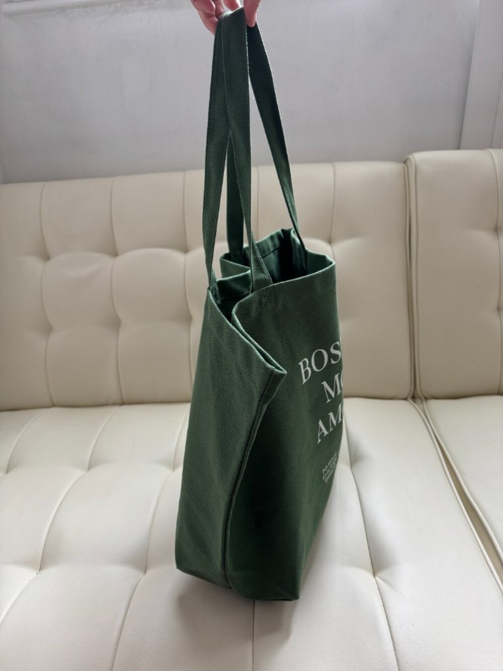 Sézane limited edition Boston Mon Amour olive green cotton canvas tote - NWOT - Picture 3 of 5